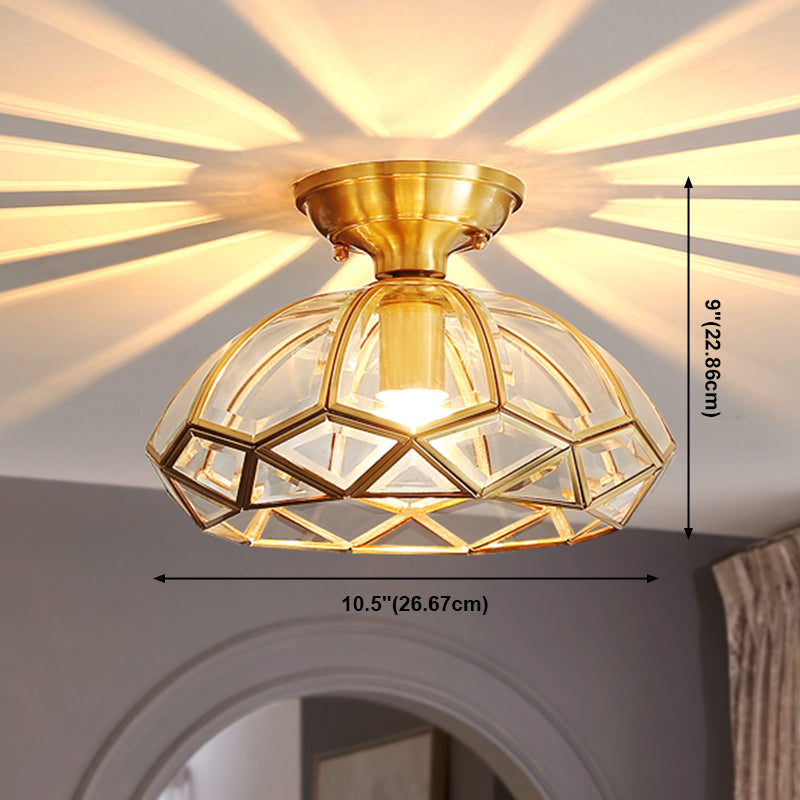 Golden 1 Head Glass Ceiling Light Colonial Style Semi Flush Mount Lamp for Sitting Room