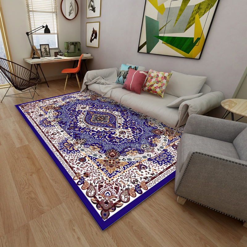 Moroccan Medallion Print Rug Polyester Indoor Carpet Non-Slip Backing Area Rug for Living Room