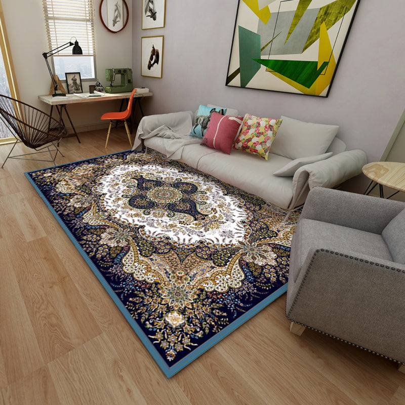 Moroccan Medallion Print Rug Polyester Indoor Carpet Non-Slip Backing Area Rug for Living Room