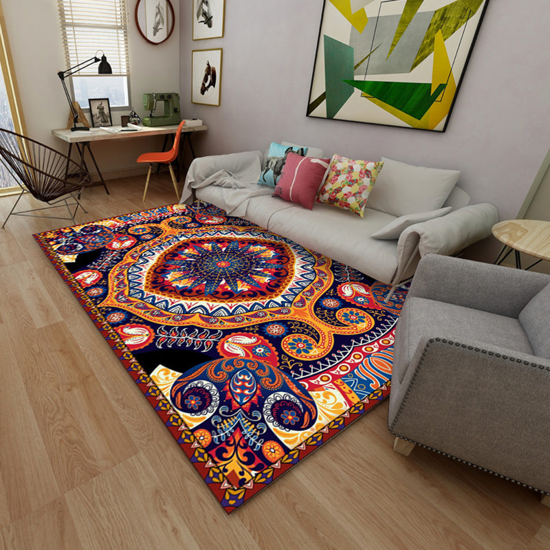 Moroccan Medallion Print Rug Polyester Indoor Carpet Non-Slip Backing Area Rug for Living Room