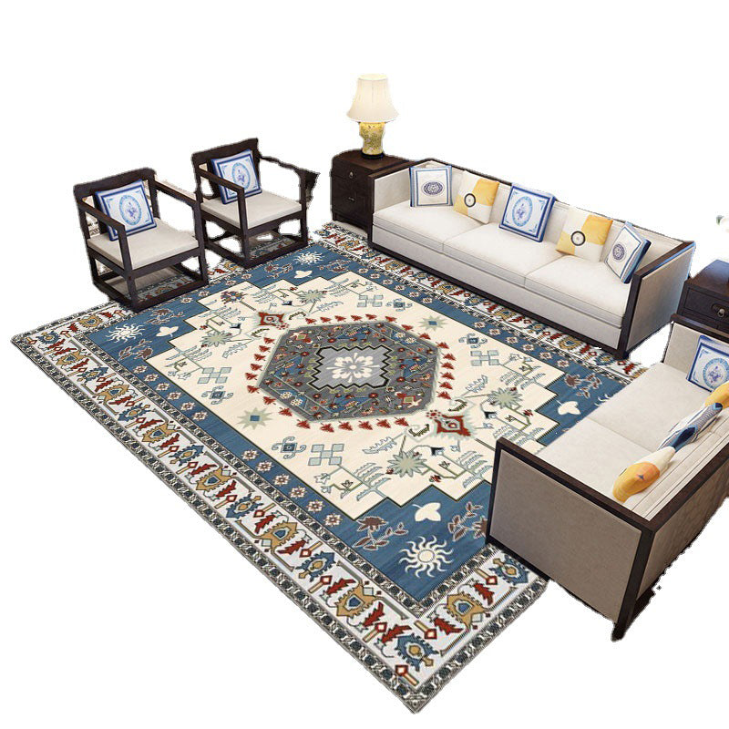 Classical Flower Pattern Rug Polyester Indoor Carpet Non-Slip Backing Area Rug for Living Room