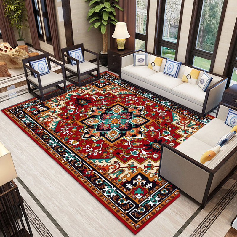 Persian Moroccan Tile Rug Polyester Carpet Non-Slip Backing Area Rug for Home Decoration