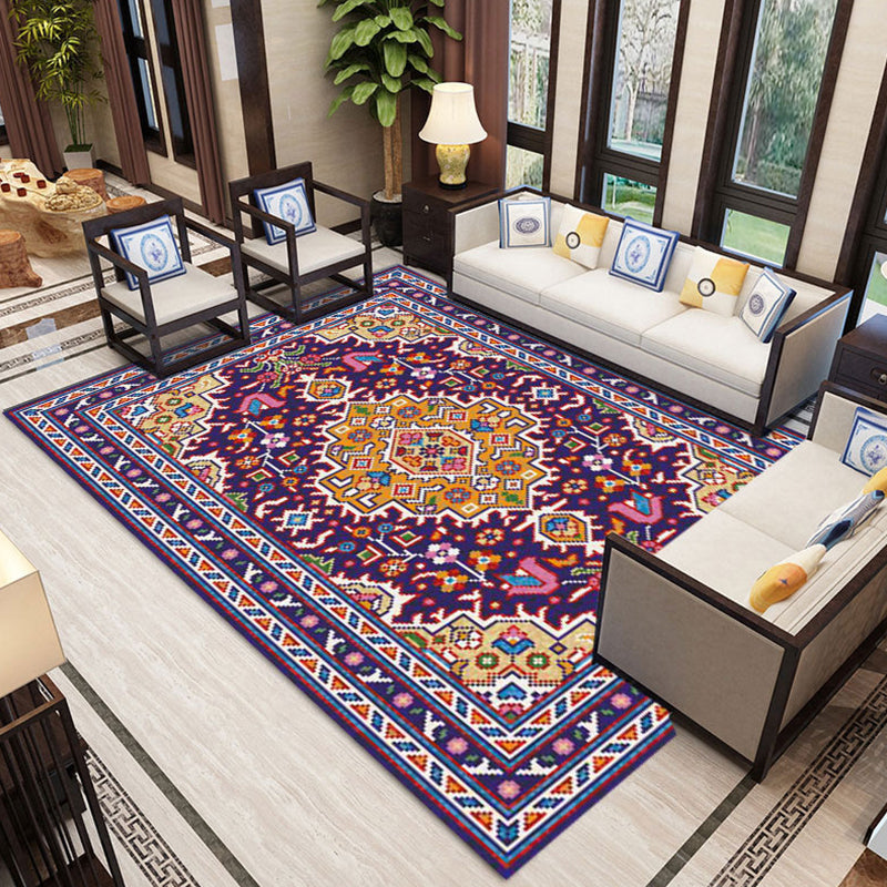 Persian Moroccan Tile Rug Polyester Carpet Non-Slip Backing Area Rug for Home Decoration