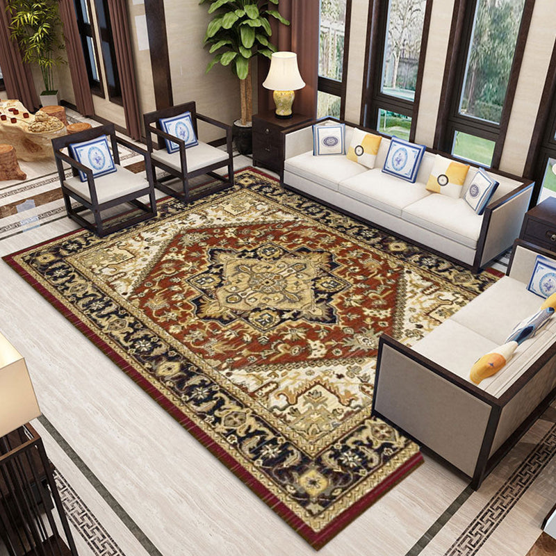 Persian Moroccan Tile Rug Polyester Carpet Non-Slip Backing Area Rug for Home Decoration