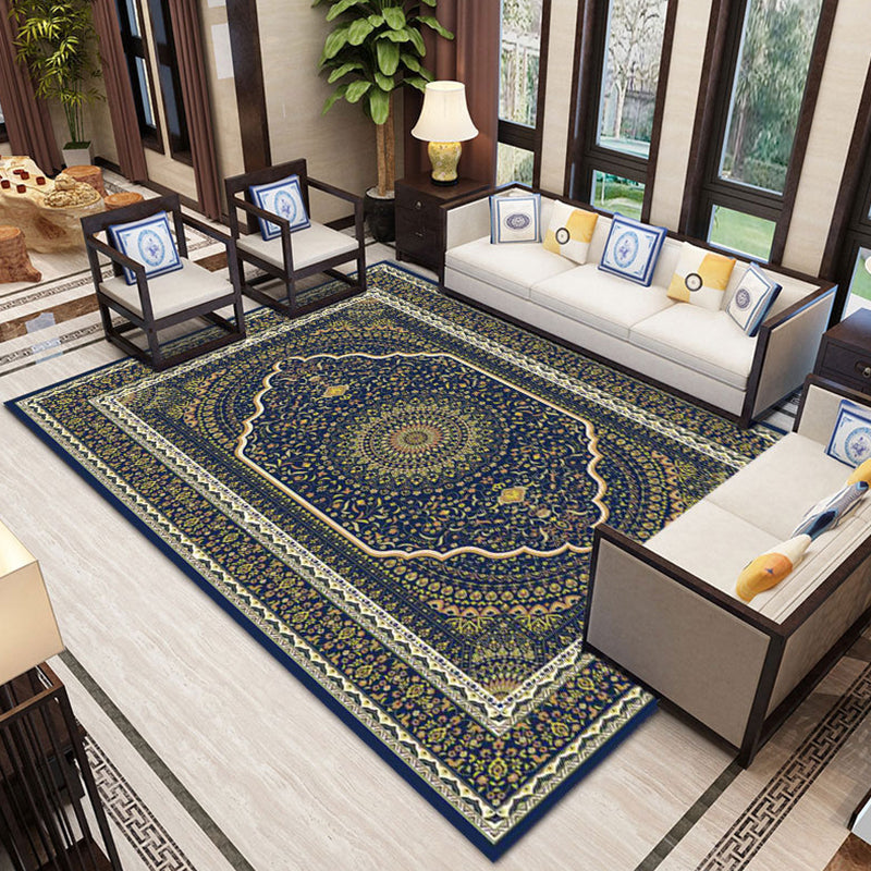 Persian Moroccan Tile Rug Polyester Carpet Non-Slip Backing Area Rug for Home Decoration