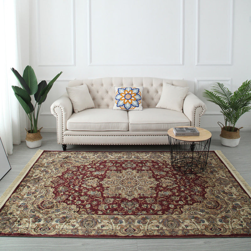 Moroccan Medallion Print Area Rug Polyester Carpet Non-Slip Backing Rug for Living Room