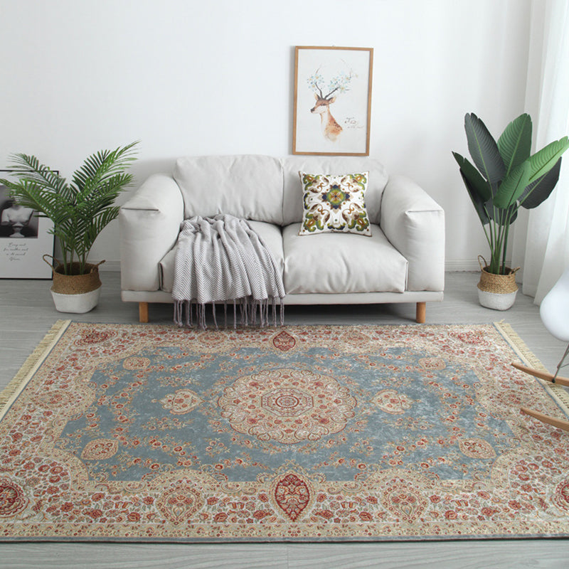 Moroccan Medallion Print Area Rug Polyester Carpet Non-Slip Backing Rug for Living Room