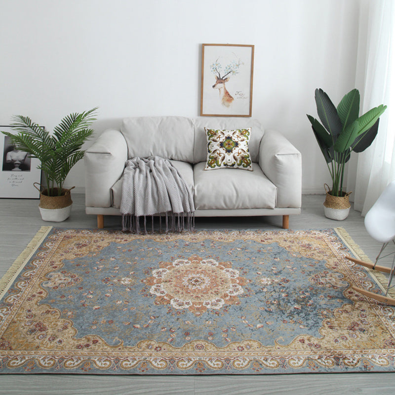 Moroccan Medallion Print Area Rug Polyester Carpet Non-Slip Backing Rug for Living Room