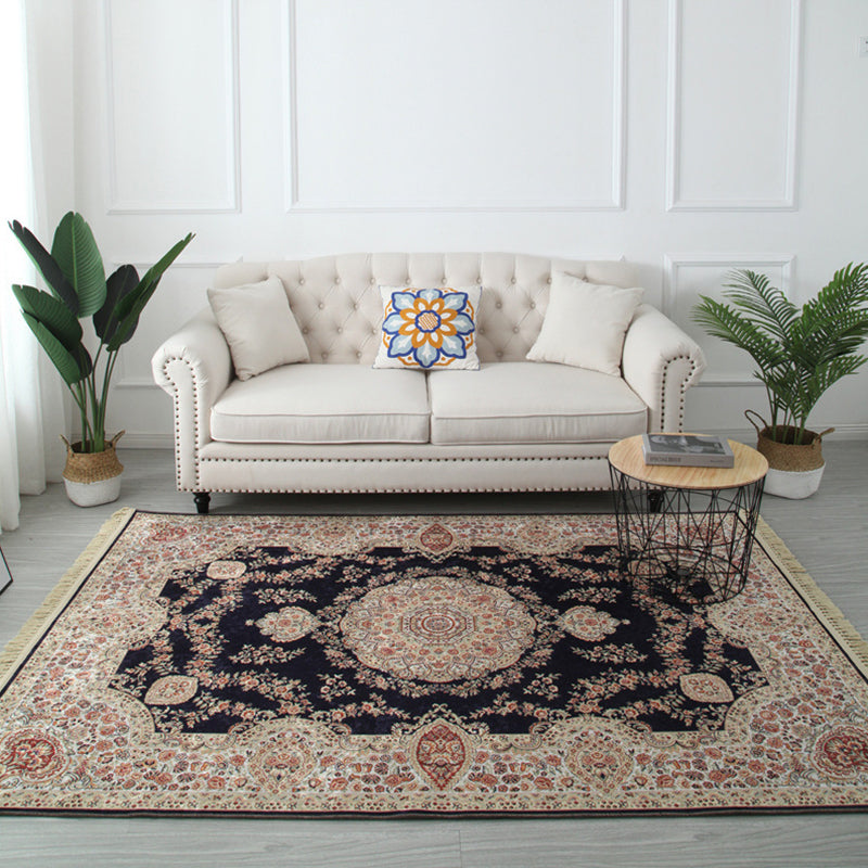 Moroccan Medallion Print Area Rug Polyester Carpet Non-Slip Backing Rug for Living Room