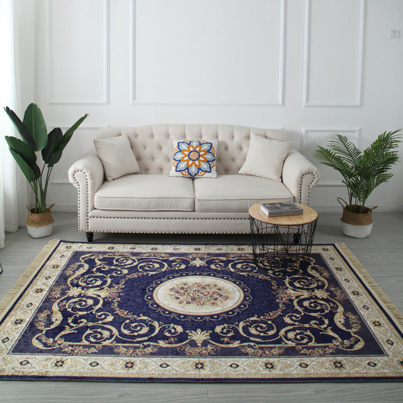 Moroccan Medallion Print Area Rug Polyester Carpet Non-Slip Backing Rug for Living Room