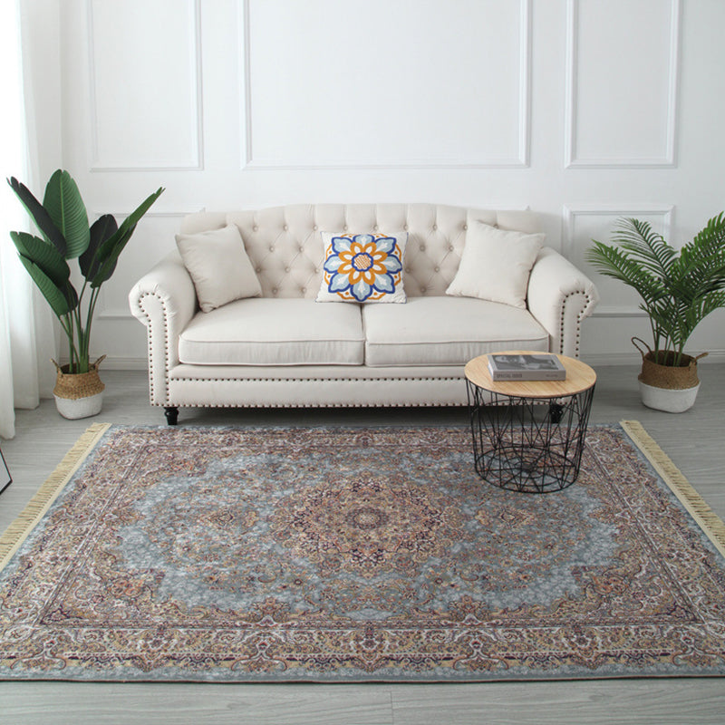 Moroccan Medallion Print Area Rug Polyester Carpet Non-Slip Backing Rug for Living Room