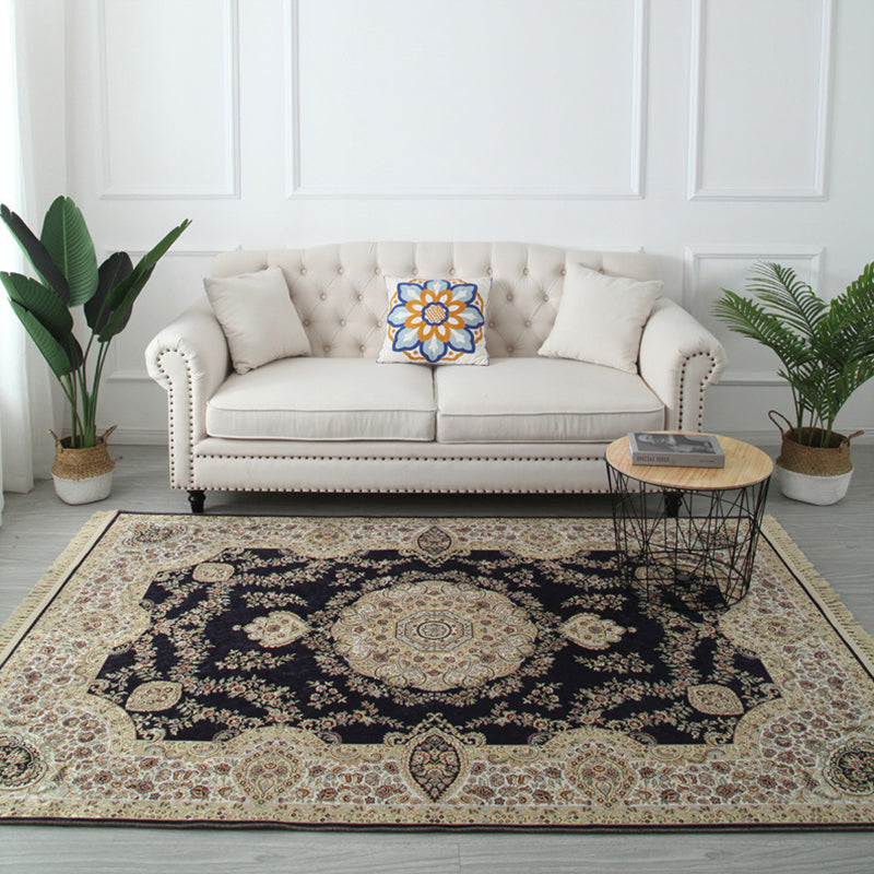 Moroccan Medallion Print Area Rug Polyester Carpet Non-Slip Backing Rug for Living Room