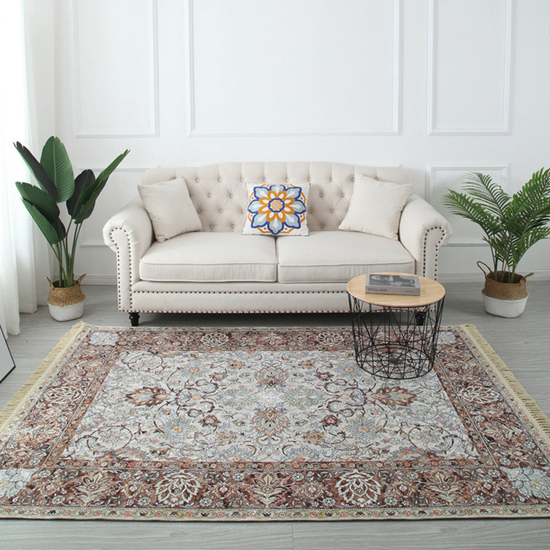 Moroccan Medallion Print Area Rug Polyester Carpet Non-Slip Backing Rug for Living Room