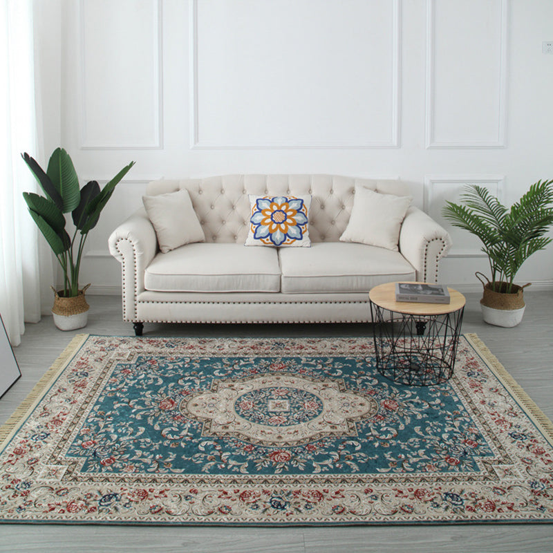 Moroccan Medallion Print Area Rug Polyester Carpet Non-Slip Backing Rug for Living Room