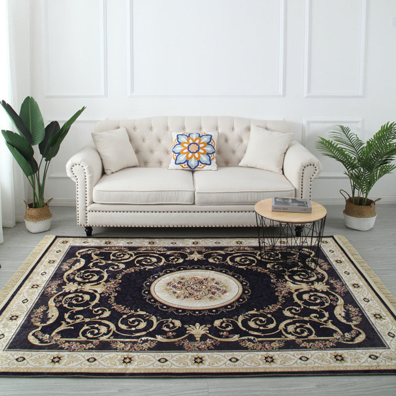 Moroccan Medallion Print Area Rug Polyester Carpet Non-Slip Backing Rug for Living Room