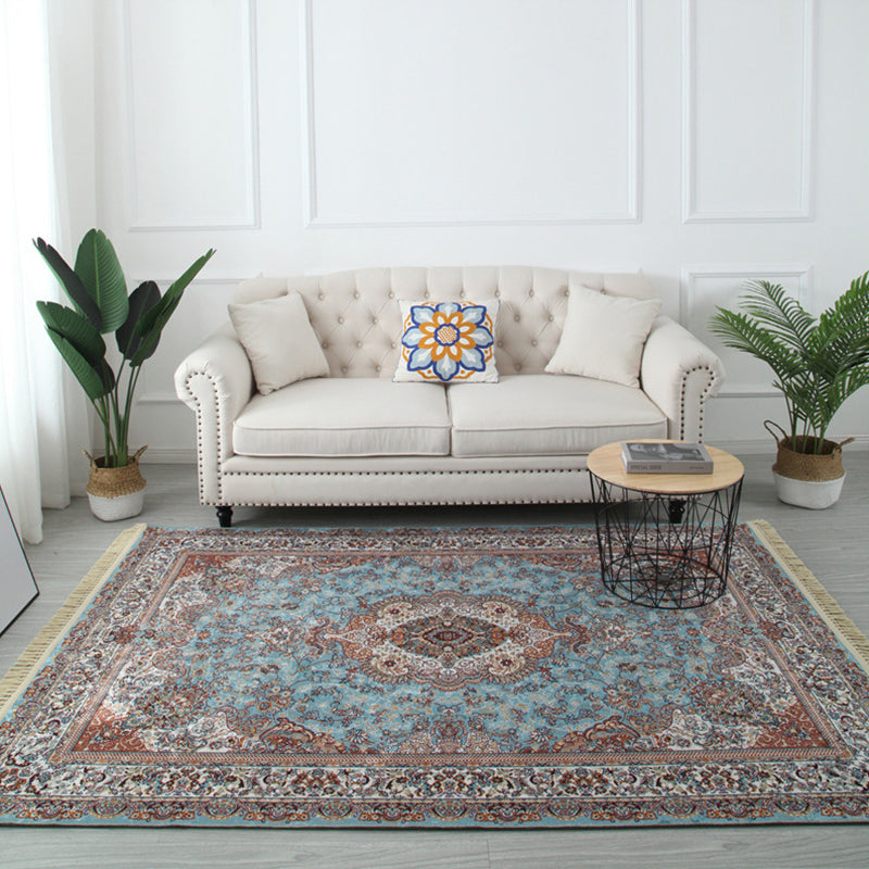 Moroccan Medallion Print Area Rug Polyester Carpet Non-Slip Backing Rug for Living Room