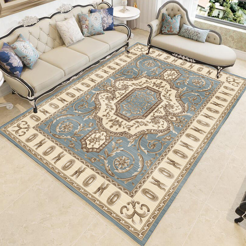 Classical Medallion Print Rug Polyester Indoor Carpet Non-Slip Backing Area Rug for Living Room