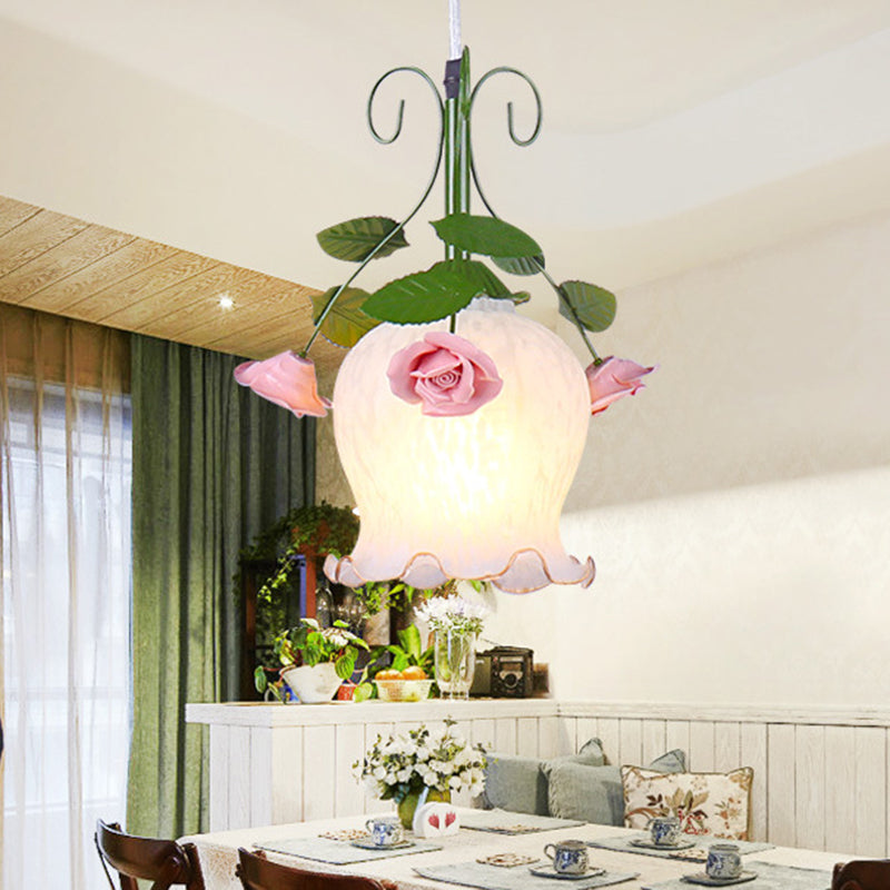 Fleur de lampe suspendue verte en métal 1 suspension à suspension pastorale légère pour salle à manger