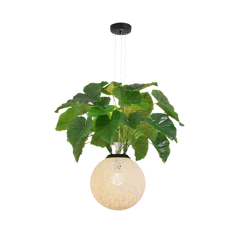 1 hoofd metalen hanglamp Antiek wit bal restaurant verlichting met plantendecoratie