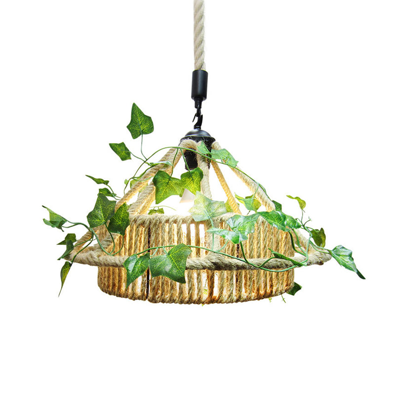 House Restaurant Ceiling Light Retro Metal 1 Head Yellow LED Drop Pendant with Plant Decor