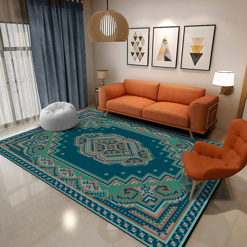 Persian Southwestern Pattern Rug Polyester Carpet Non-Slip Backing Area Rug for Home Decoration