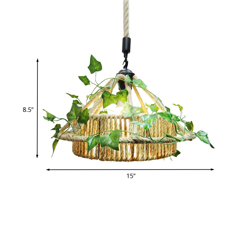 House Restaurant Ceiling Light Retro Metal 1 Head Yellow LED Drop Pendant with Plant Decor