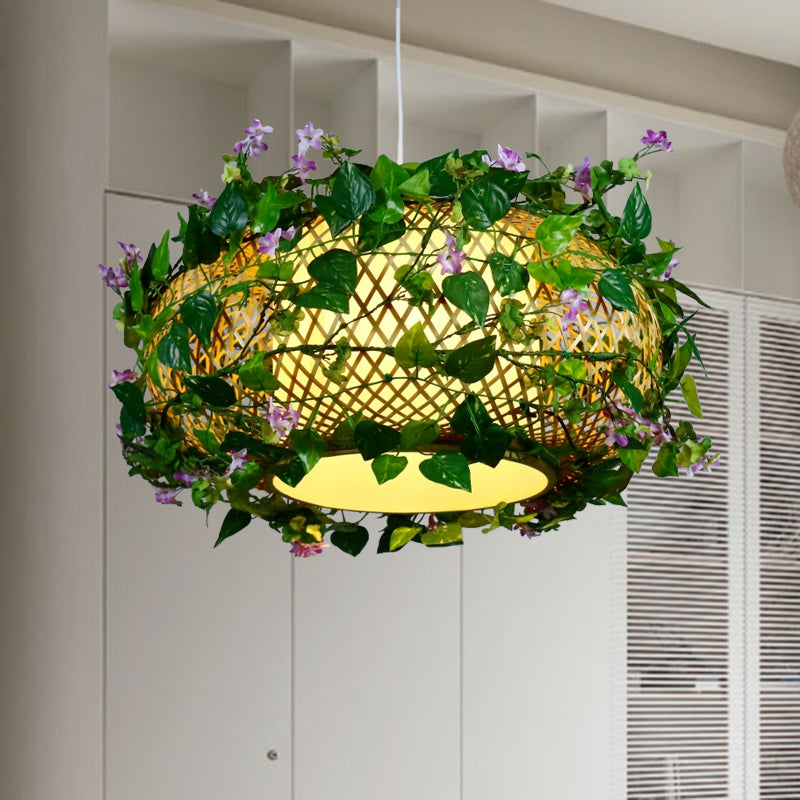 Cylindre vert / cône / pendentif ovale Éclairage industriel Bamboo 1 Restaurant de tête LED HORDing Light avec plante, 8 "/ 14" / 19 "W