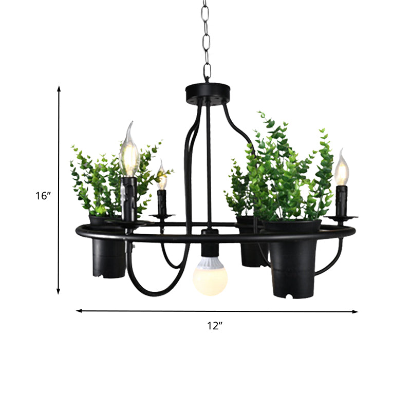 Candela lampadario Light Light Industrial 4/7 Bulbs Restauranti LED LAMPAGGIO IN NERO con pianta