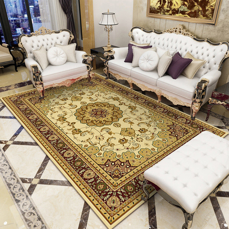 Alfombra de estampado de medallón marroquí de alfombra antigua alfombra resistente a las manchas de poliéster para sala de estar