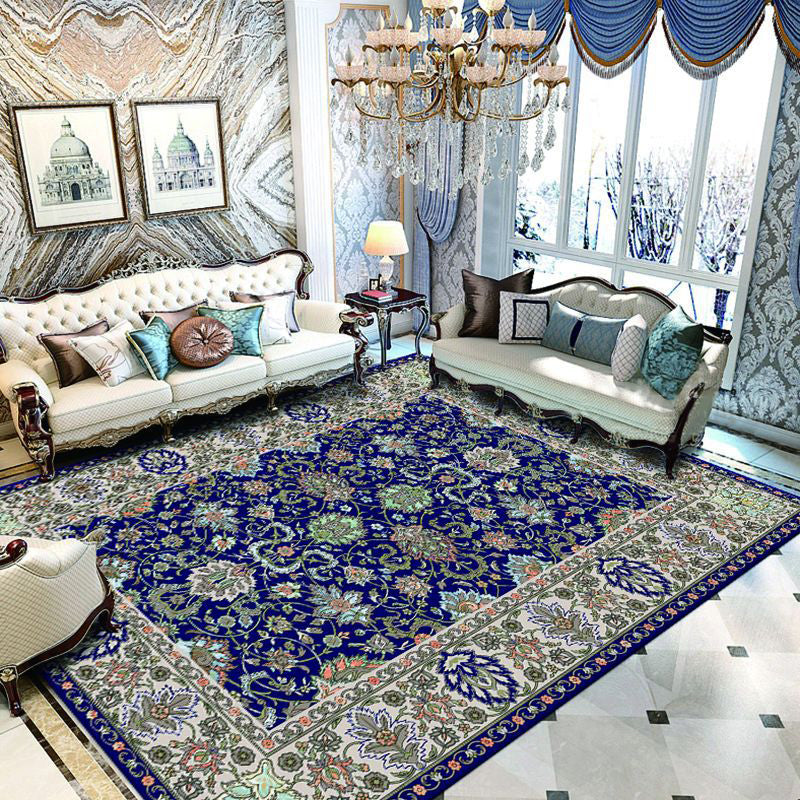 Classical Floral Printed Carpet Retro Polyester Area Rug Stain Resistant Carpet for Living Room