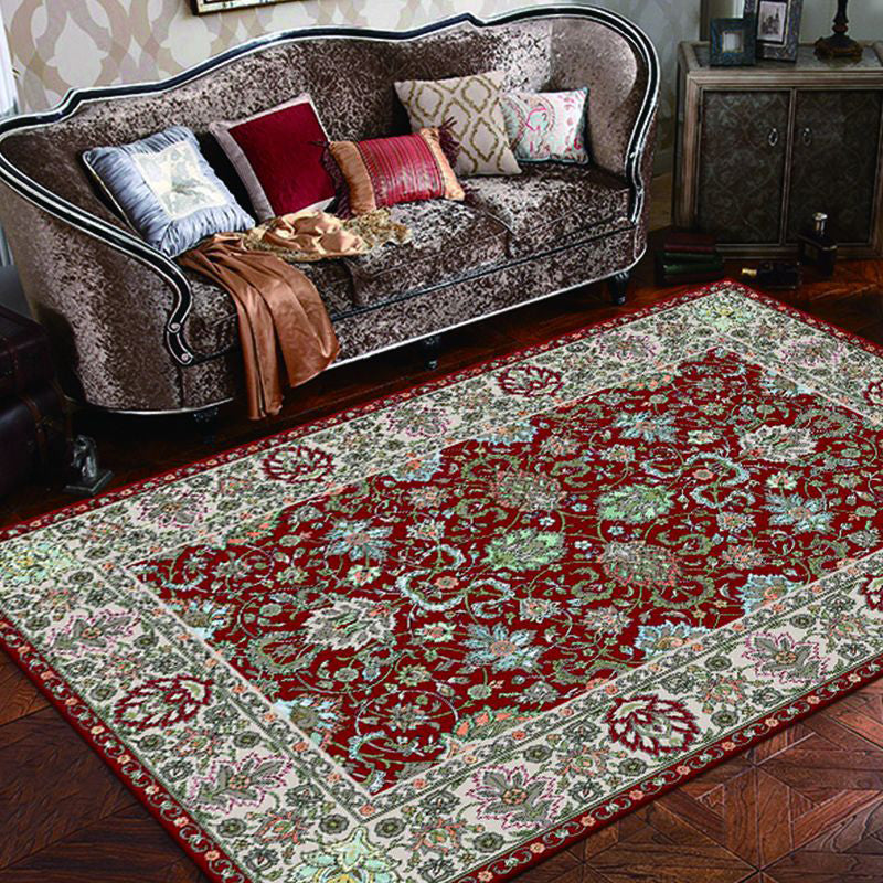 Classical Floral Printed Carpet Retro Polyester Area Rug Stain Resistant Carpet for Living Room