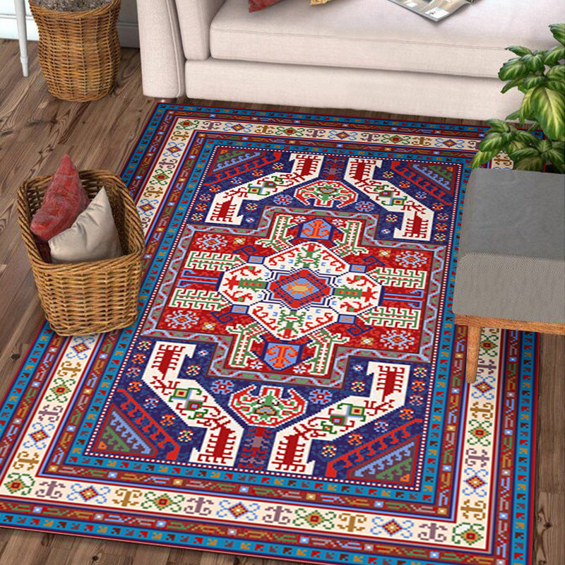 Moroccan Florentine Tile Rug Polyester Area Carpet Non-Slip Backing Indoor Rug for Home Decoration