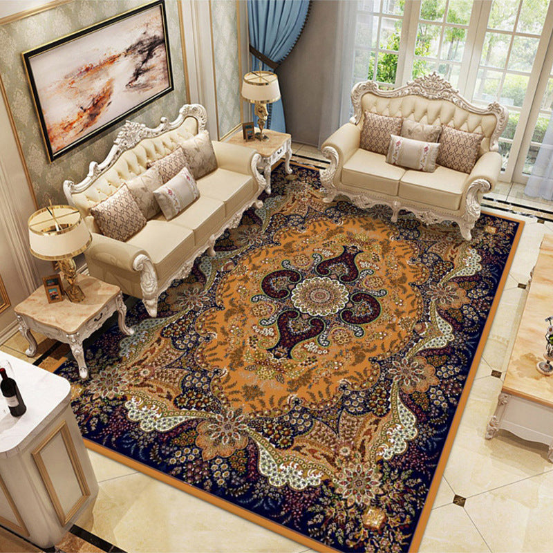 Moroccan Colorful Rug Medallion Print Polyester Rug Washable Stain Resistant Carpet for Home Decor