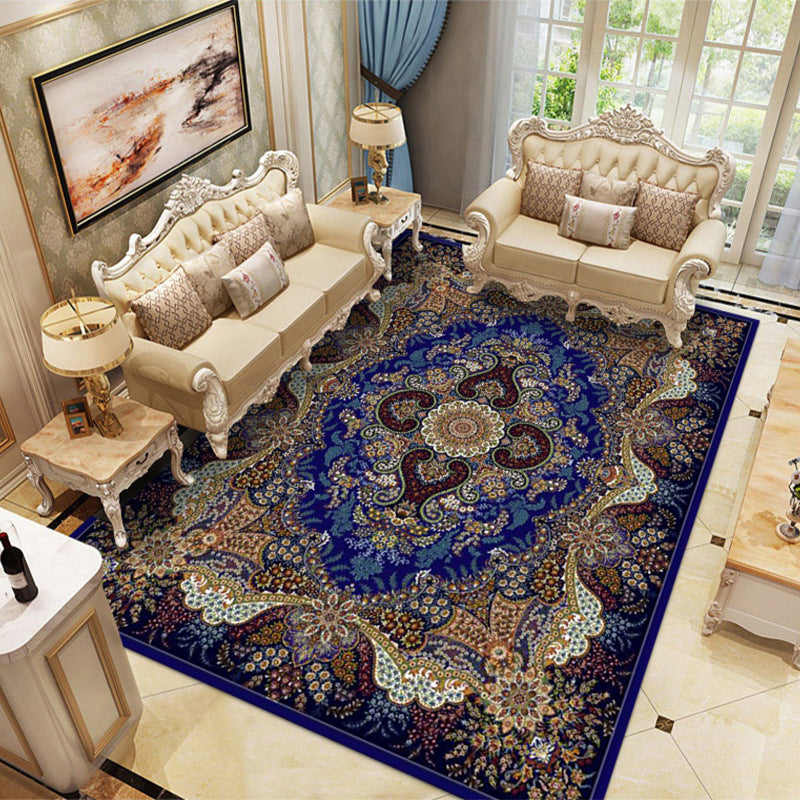 Moroccan Colorful Rug Medallion Print Polyester Rug Washable Stain Resistant Carpet for Home Decor