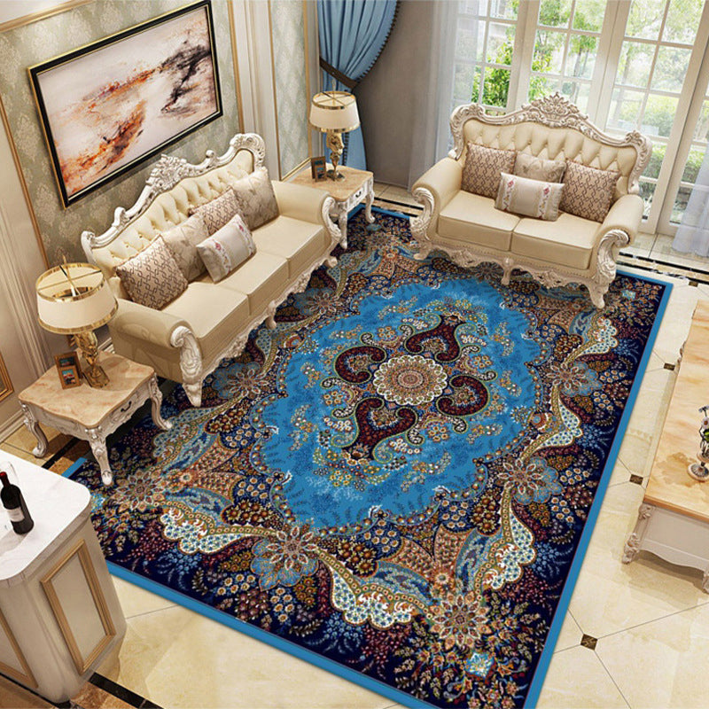 Moroccan Colorful Rug Medallion Print Polyester Rug Washable Stain Resistant Carpet for Home Decor