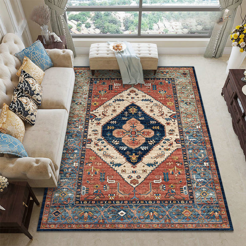 Moroccan Medallion Print Rug Multicolor Polyester Carpet Stain Resistant Area Rug for Home Decor