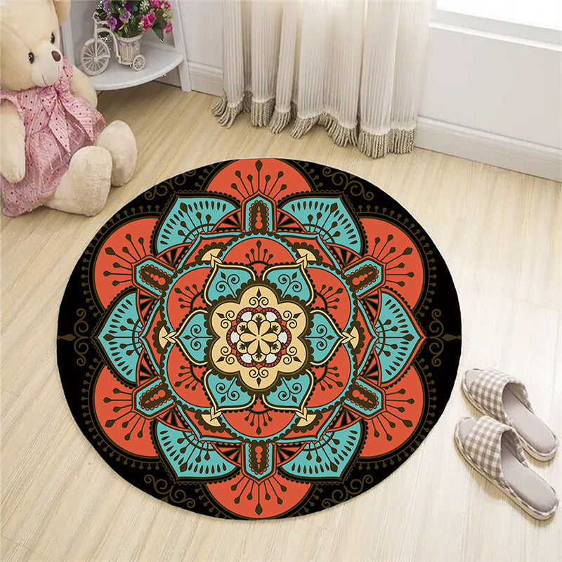 Black Bohemian Area Rug Americana Pattern Polyester Area Carpet Non-Slip Backing Rug for Home Decor