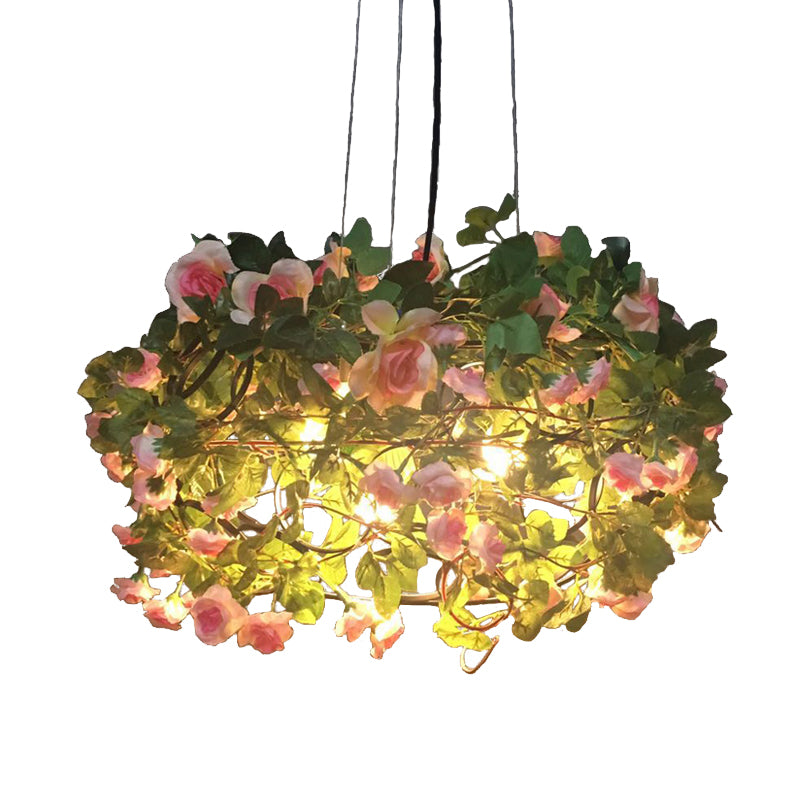 Flower Metal Chandelier Lighting Industrial 3 Lights Restaurant LED Ceiling Lamp in Green