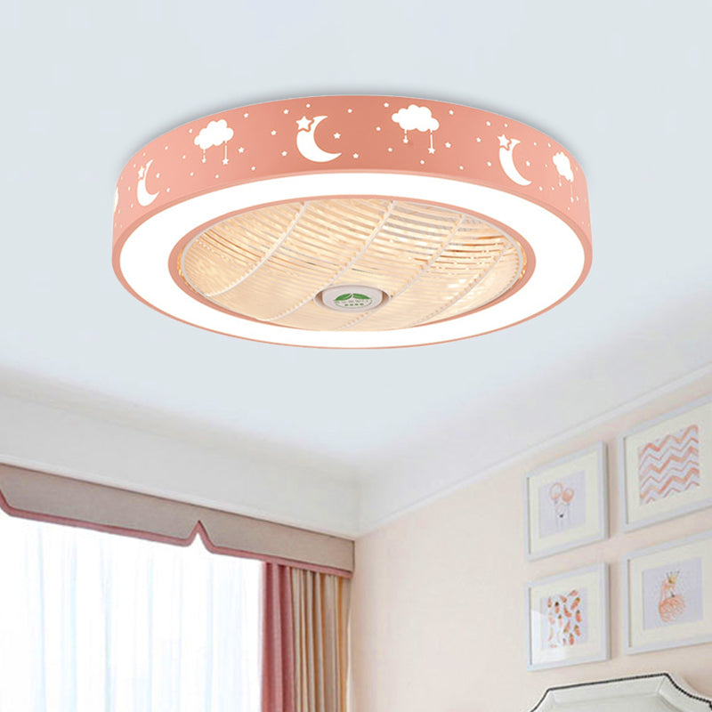 21,5 "LED de largeur LED Ventilateur Light Modernisme Salon Semi Flush Mount avec tambour en acrylique en rose / bleu / blanc