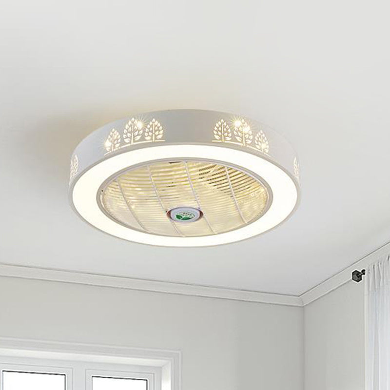 21,5 "LED de largeur LED Ventilateur Light Modernisme Salon Semi Flush Mount avec tambour en acrylique en rose / bleu / blanc