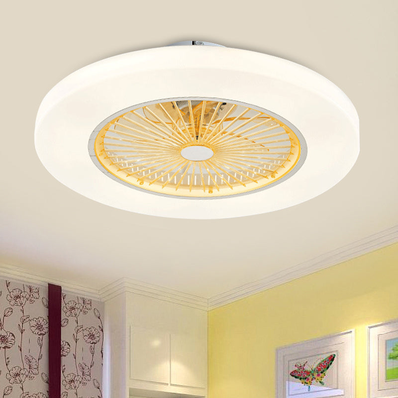 Donut Living Room Semi Flushmount moderniste acrylique jaune / rose LED suspendu au ventilateur de plafond, 23 "de large