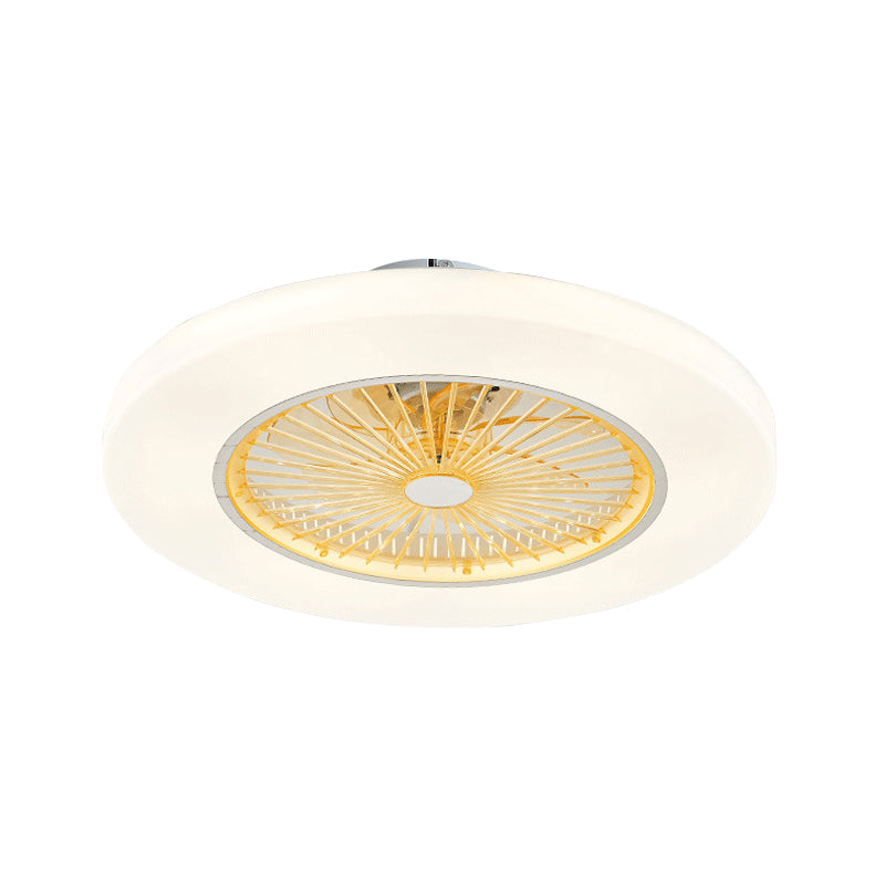 Donut Living Room Semi Flushmount moderniste acrylique jaune / rose LED suspendu au ventilateur de plafond, 23 "de large