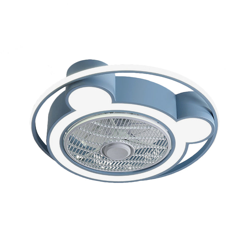 Lámpara de ventilador colgante de cabeza de oso de modernismo 21.5 "de ancho LED acrílico Semi Flush Luz montada en rosa/azul con anillo