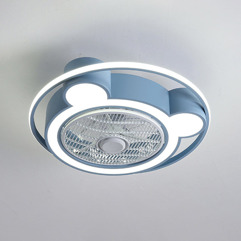 Lámpara de ventilador colgante de cabeza de oso de modernismo 21.5 "de ancho LED acrílico Semi Flush Luz montada en rosa/azul con anillo