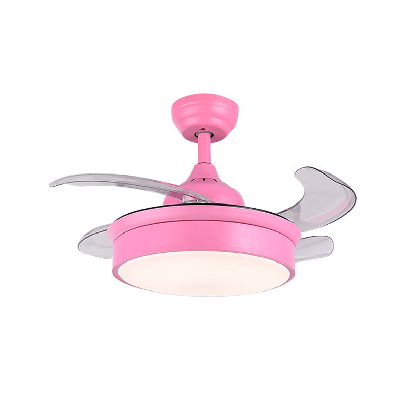 Lampe à fans de plafond circulaire rose chambre acrylique moderne 4 lames LED Éclairage semi-lutin, 42 "de large