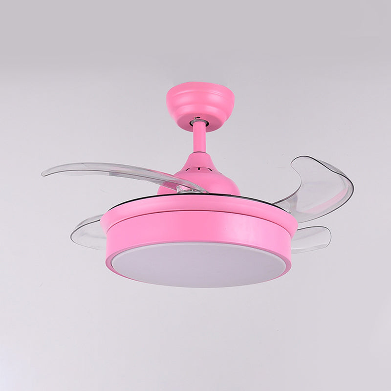 Lampe à fans de plafond circulaire rose chambre acrylique moderne 4 lames LED Éclairage semi-lutin, 42 "de large