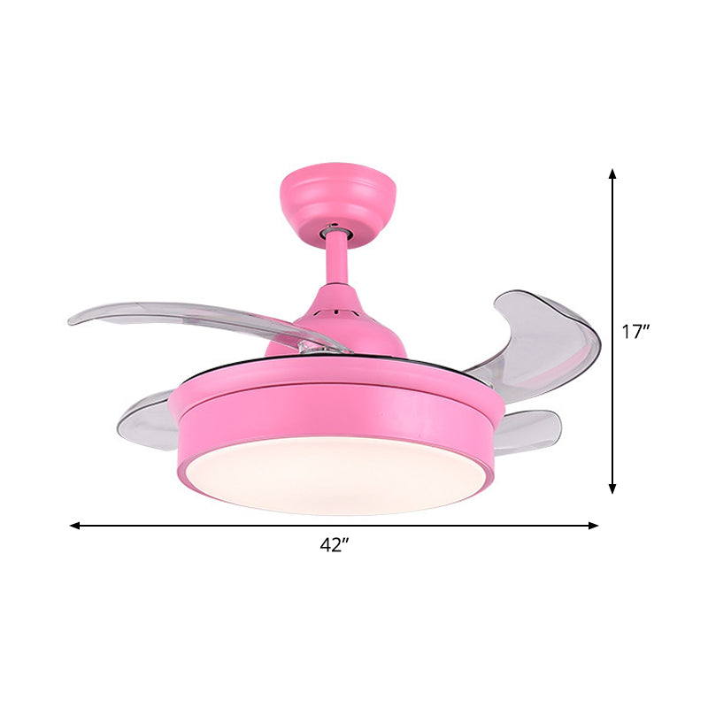 Lampe à fans de plafond circulaire rose chambre acrylique moderne 4 lames LED Éclairage semi-lutin, 42 "de large