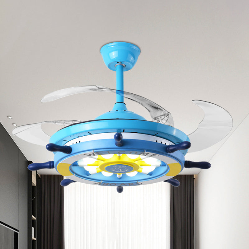 Chambre de gouvernail Semi Flush Mounted Kids Light Kids Acrylique Rose / Blue / Blanc LED PLAGE PLAGE PLAFIQUE LAMPE À 4 lames transparentes, 42 "W