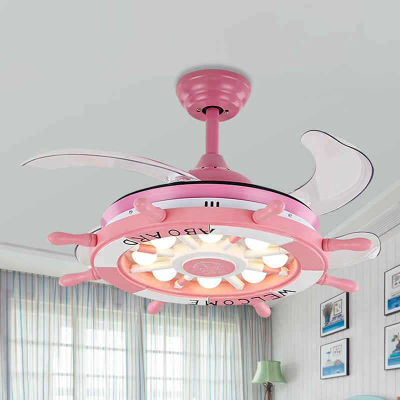 Chambre de gouvernail Semi Flush Mounted Kids Light Kids Acrylique Rose / Blue / Blanc LED PLAGE PLAGE PLAFIQUE LAMPE À 4 lames transparentes, 42 "W