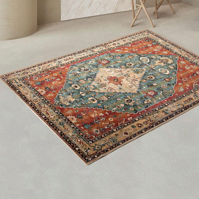 Traditional Area Rug Classic Flower Print Carpet Polyester Stain Resistant Rug for Home Decoration